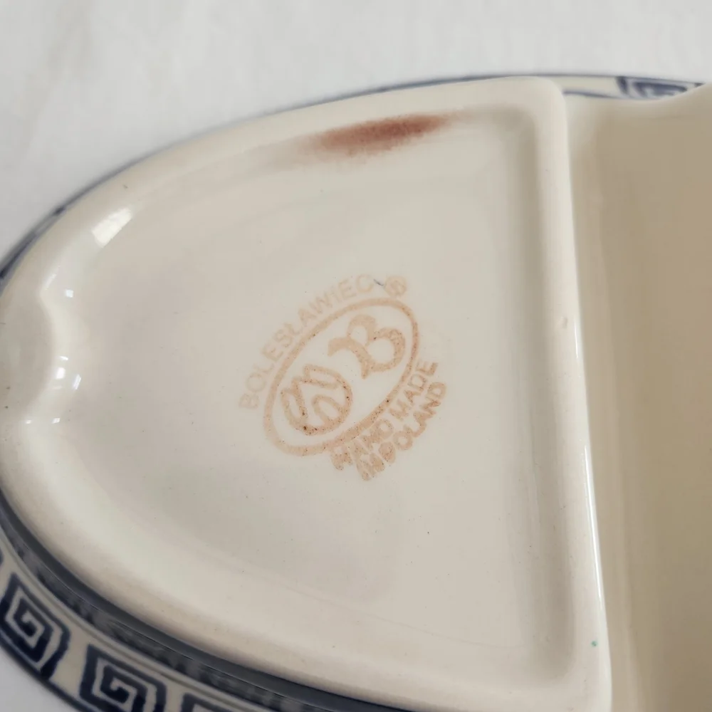 Boleslawiec Blue and Green Polish Pottery Divided Dish